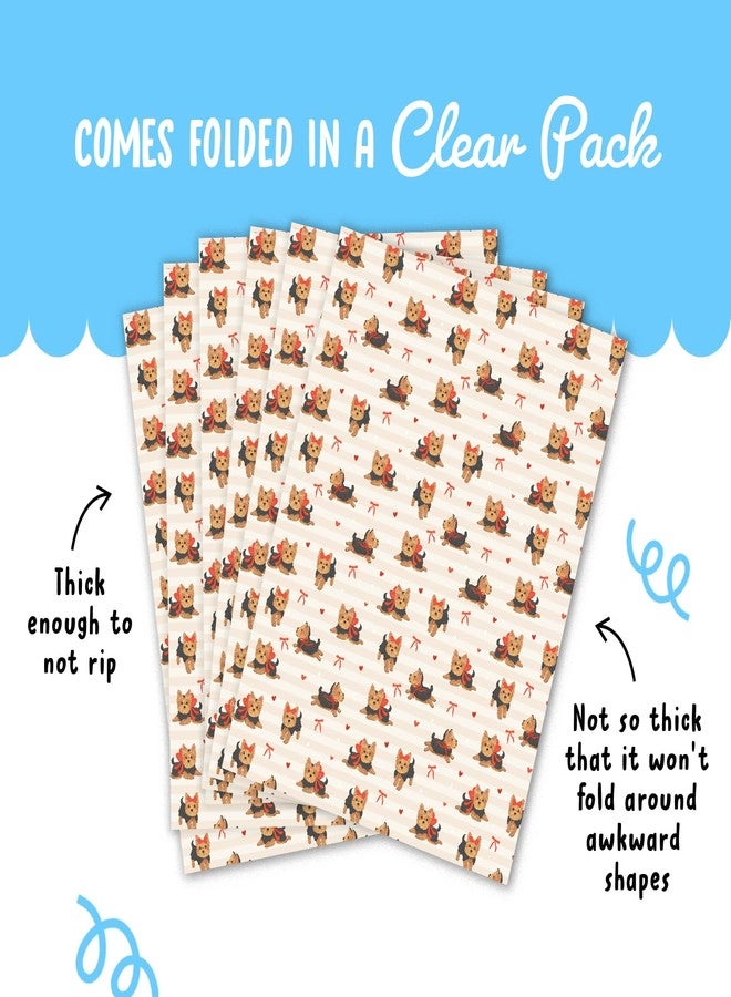CENTRAL 23 Dog Wrapping Paper - 6 Sheets Of Gift Wrap For Her - Yorkshire Terriers Bow Heart - For Dog Mom - Comes With Stickers - Recyclable - Image 4